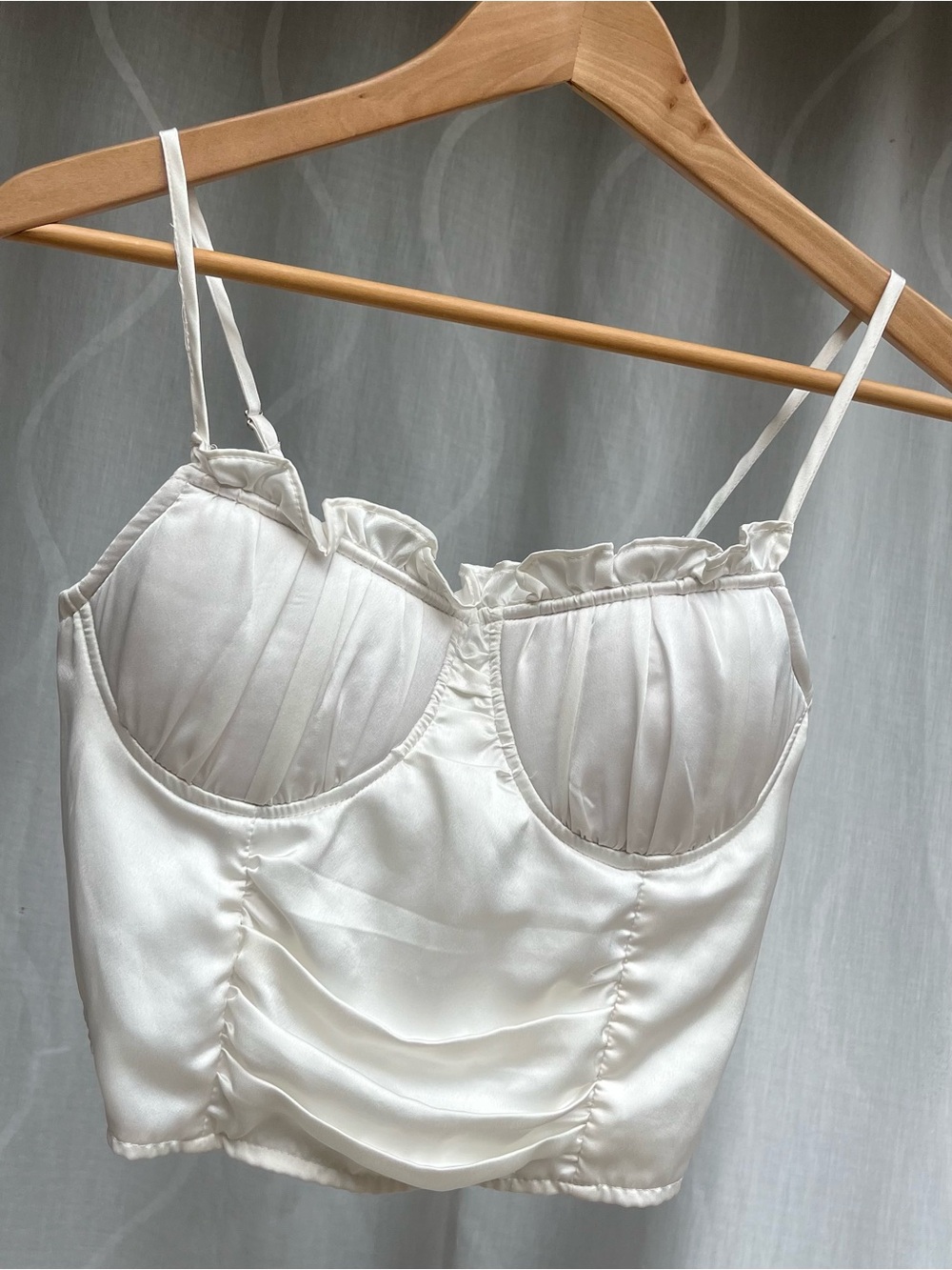 Shinestar White Satin Ruched Corset Top | Size Small (Coquette / Y2K)